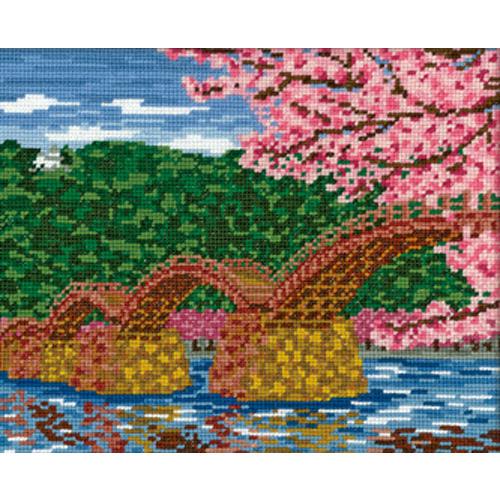 Olympus Silk Cross Stitch Embroidery Kit Famous Places Series: Cherry Blossoms and Kintaikyo Bridge Off-White 7459