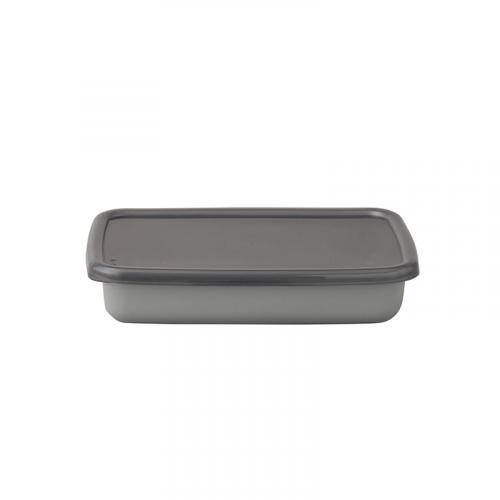 Noda Enamel +Gray Rectangle Shallow Type S with Seal Lid