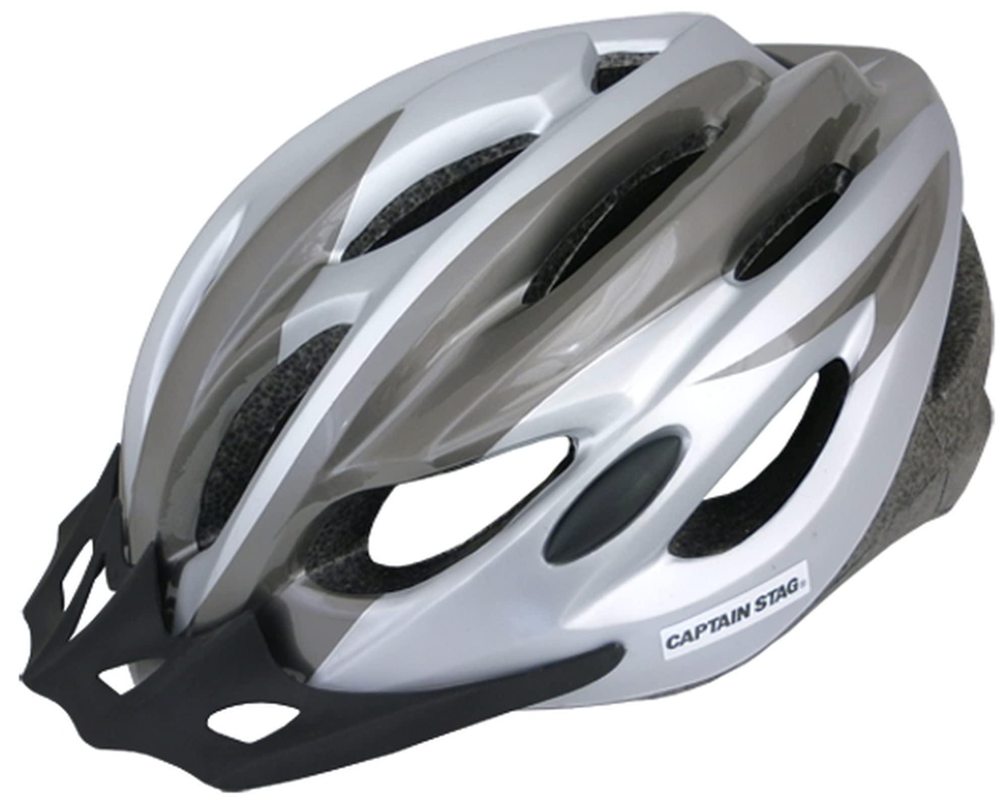 CAPTAIN STAG Bicycle Helmet for Children and Adults, Soft Shell with Visor, Head Circumference 56-60cm, SG Standard, Vento Titanium/Silver Y-6524