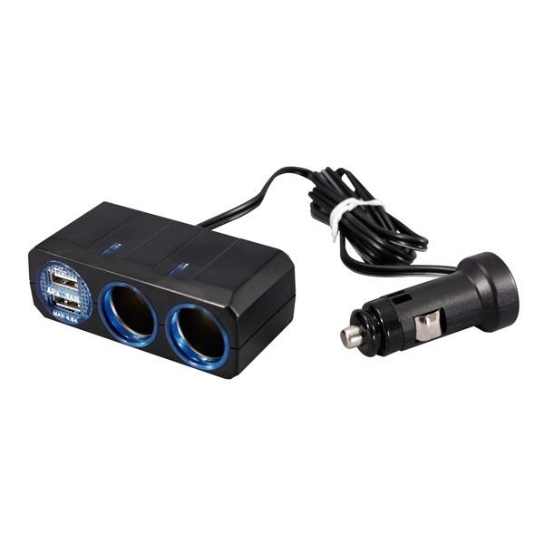 Tsuchiya Yac In-Car Accessories Socket Splitter Ring Light Socket Twin + 2 USB Ports 4.8A PZ-711