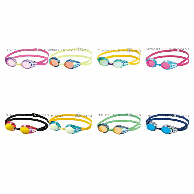 SWANS Japanese-made Swimming Goggles SR-11JM SBRU Sky Blue × Flash Ruby Mirror Racing Non-Cushion Children's 6-12 Years