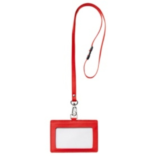 Front Genuine Leather Name Card Holder Horizontal Type With Strap Red RLNH-E-R 1 piece