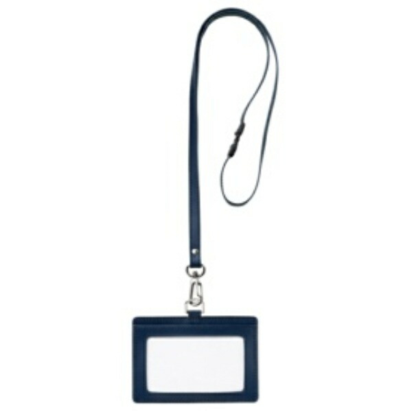 Front Genuine Leather Name Card Holder Horizontal Type With Strap Blue RLNH-E-B 1 piece