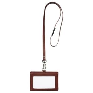 Front Genuine Leather Name Card Holder Horizontal Style with Strap Brown RLNH-E-BR 1 piece