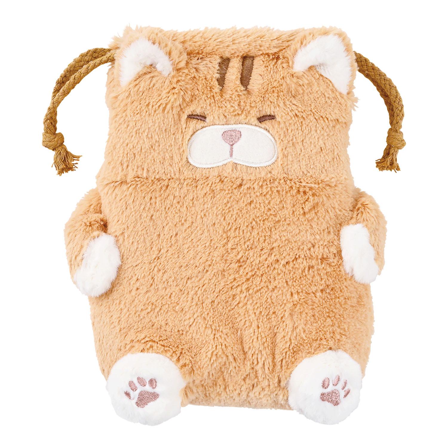Ribuhato Drawstring Pouch Cat Affirmation Tora Neko's Salmon (Approx. 20cm total length) Cat Fluffy Small Item Holder 3D Drawstring Pouch 37723-42