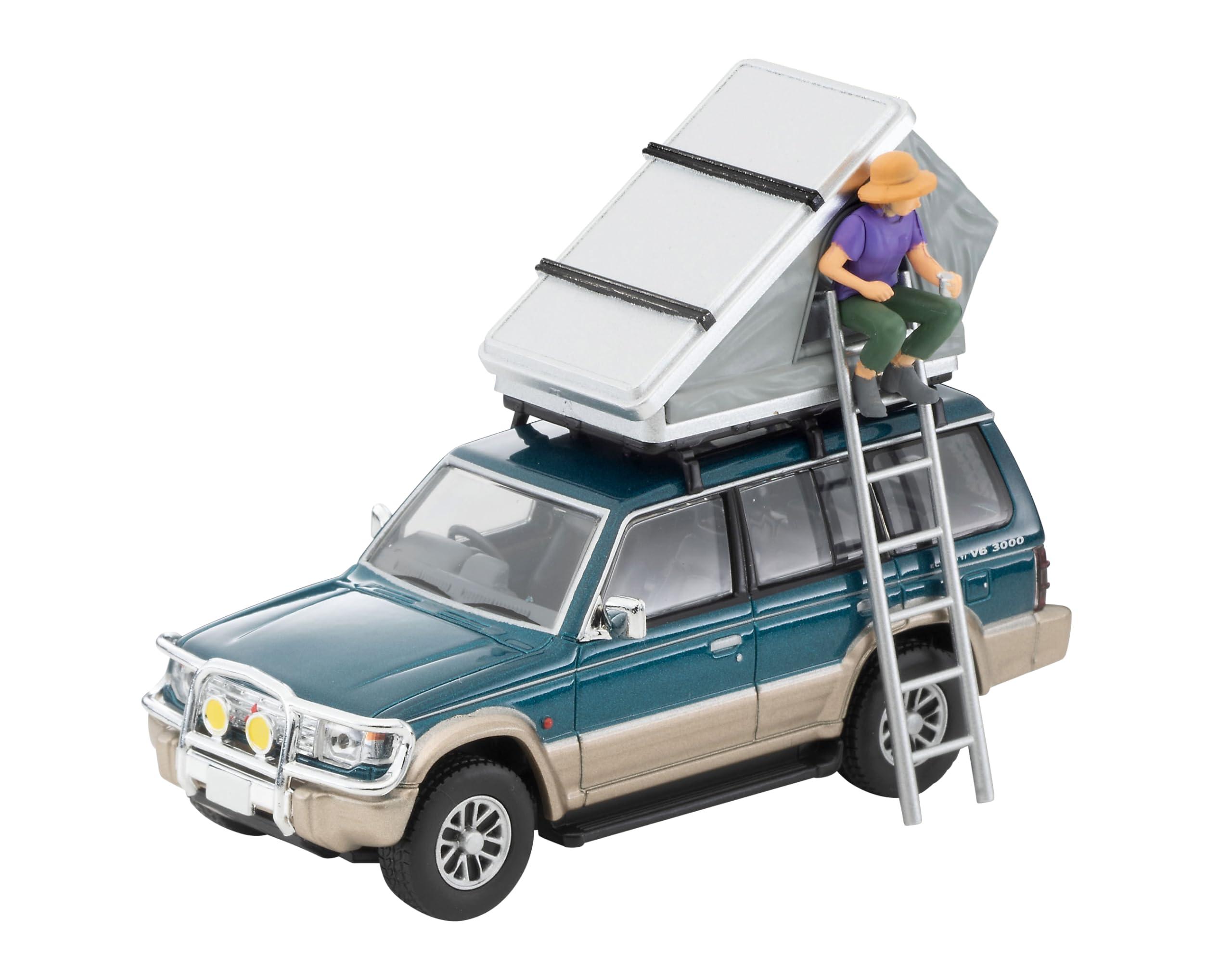 Tomytec Tomica Limited Vintage Neo 1/64 LV-N206c Mitsubishi Pajero Mid Roof Wide VR Option Parts Fitted Vehicle Green/Beige 1991 Model Includes Tent and Figures Ready-to-Display 330820