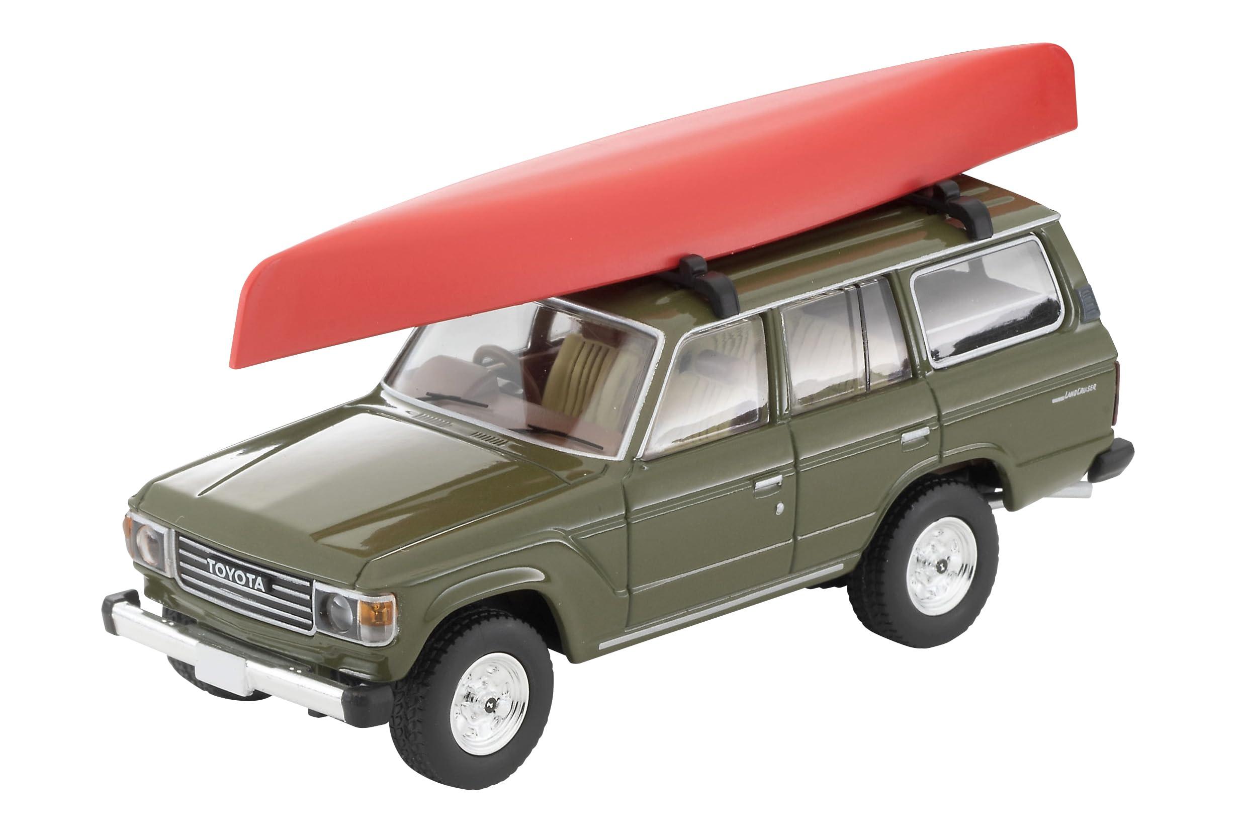 Tomytec Tomica Limited Vintage Neo 1/64 LV-N279e Toyota Land Cruiser 60 Olive with Canoe and Figure, Ready-to-Display Model 330882