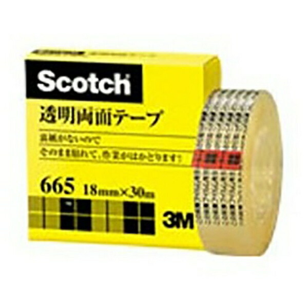 3M Scotch® Transparent Double-Sided Tape 18mm x 30m (6.7in x 98.1in) Linerless Paper Box 665-1-18