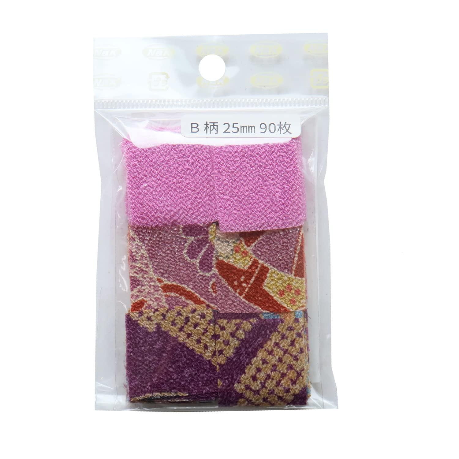 Nippon Chuko Assorted Crepe Fabric for Tsumami Zaiku (2 Patterns & 1 Solid Color) Purple Tone 25mm Size Total 90 Pieces S50GC25-B