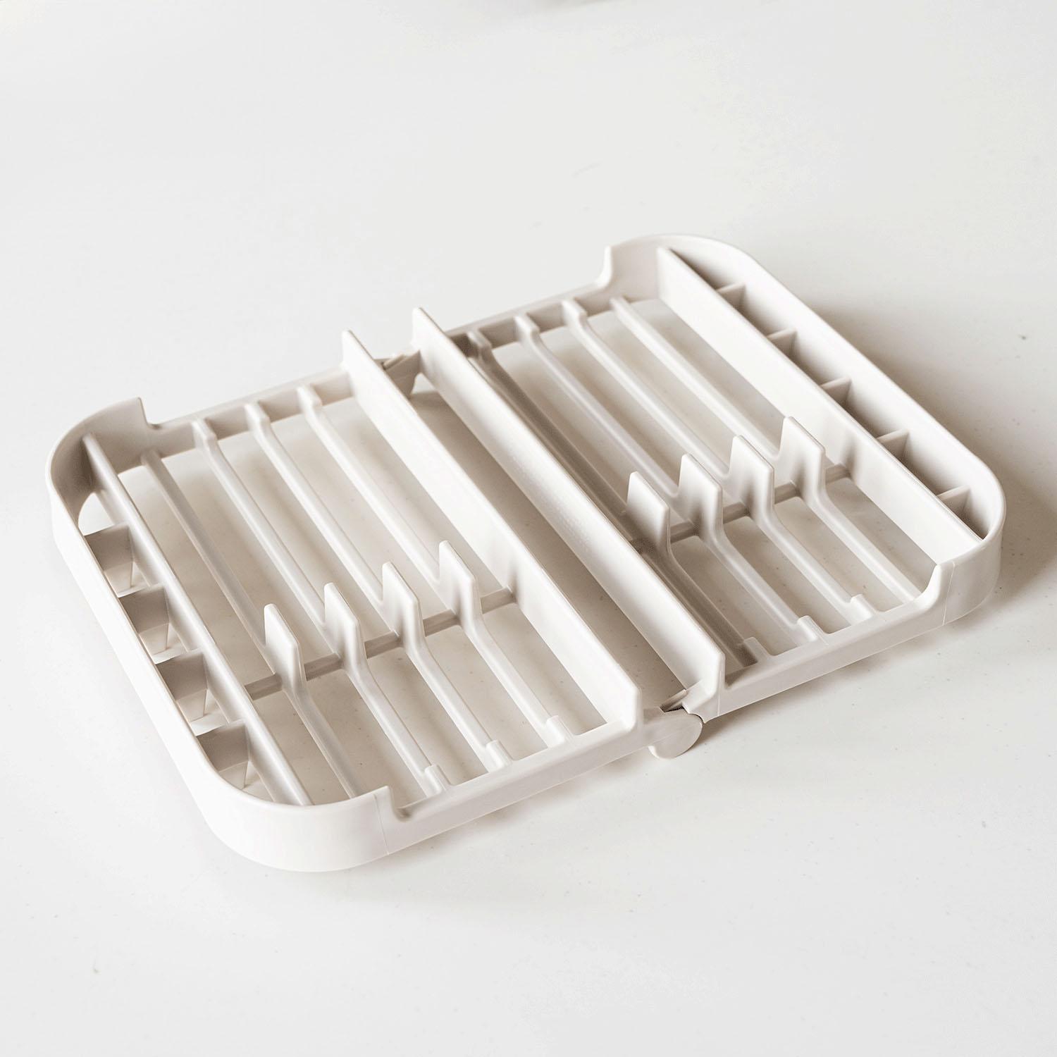 OKA Prisbase Dish Drainer Rack Approx. 23cm x 30cm Beige (Slim Compact Foldable Sink-Top Small Dishwasher Safe)
