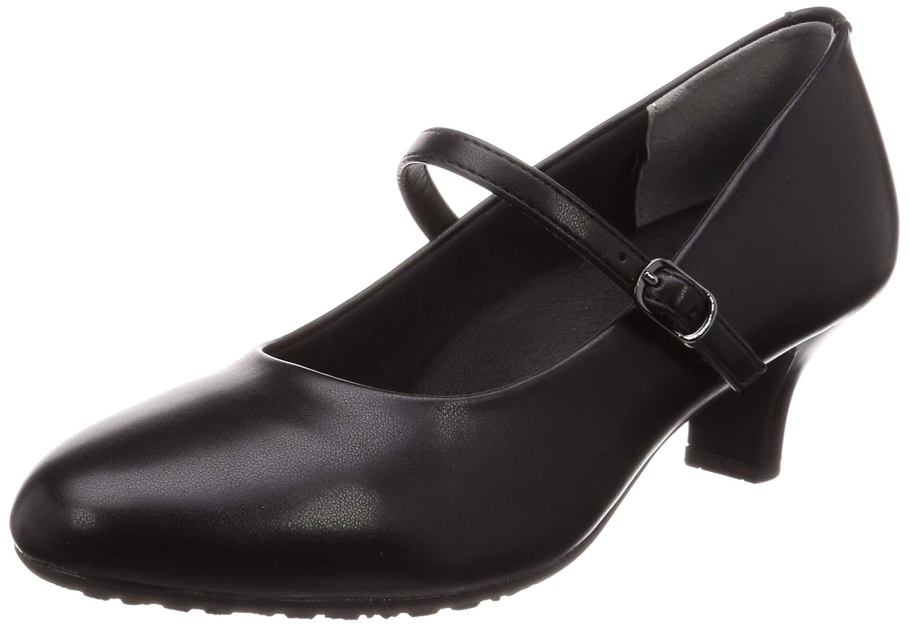 [Lady Worker] ASICS Trading Wide 3E Equivalent 5cm Heel Round Toe Strap Pumps LO-17070 Black 24.5 cm 3E