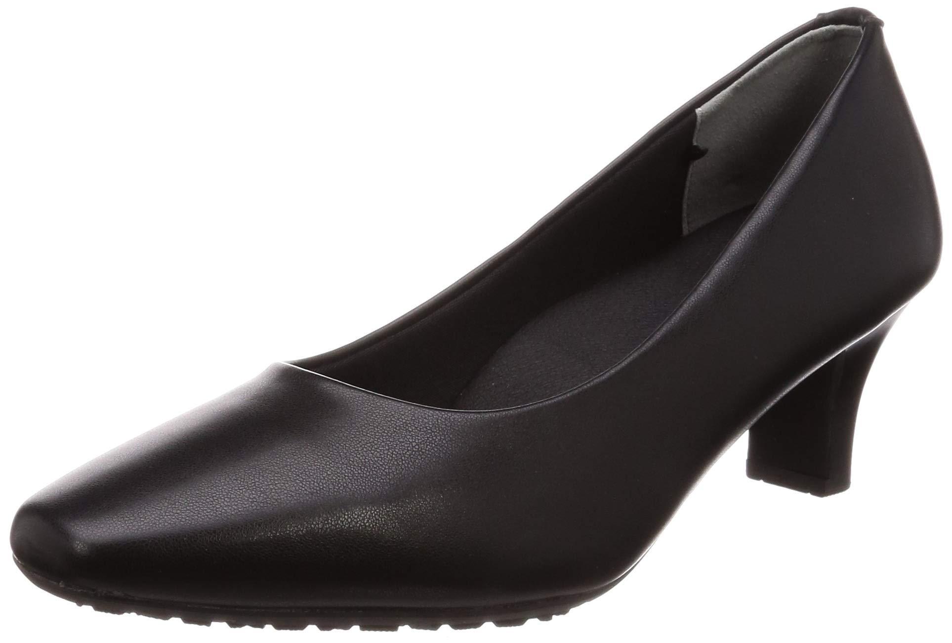 [Lady Worker] ASICS Trading Wide 4E Equivalent 5.5cm Heel Square Toe Plain Pumps LO-17080 Black 22 cm 4E