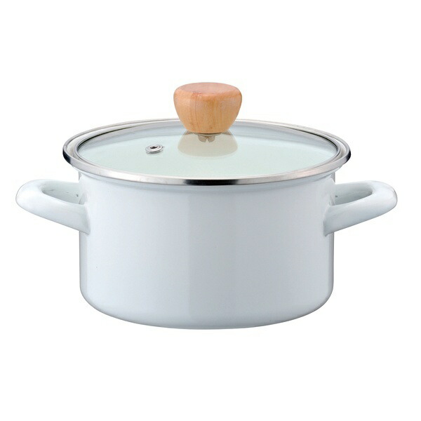 Pearl Metal Enamel Double-Handled Pot 15cm with Glass Lid, White, IH Compatible Cook Pot Petit Cook HB-1367