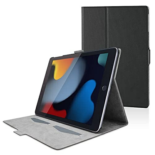 ELECOM iPad 10.2 9th/8th/7th Generation (2021/2020/2019) Case with Auto Sleep Function, Free Angle, Soft Leather, Black TB-A19RWVFUBK