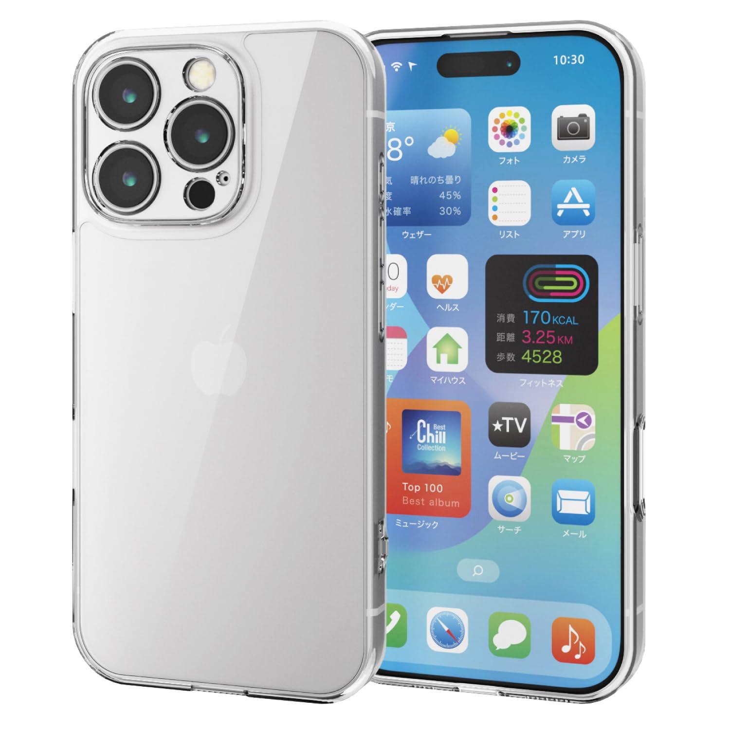 ELECOM iPhone 16 Pro Case Clear Shockproof Impact Absorption Back Hardness 5H Extreme Design Hybrid Polycarbonate Strap Hole Included 4 Corner Air Cushion Clear PM-A24CHVCKKCR