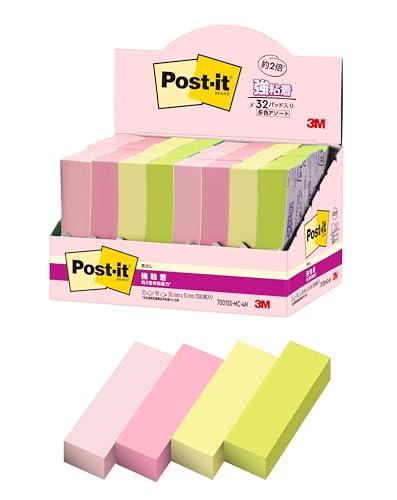 Post-it Notes, Strong Adhesive, Multi-Color 4N, 50×15mm, 90 Sheets, 4 Colors, 8 Pads Each, Paper Box, 7001SS-MC-4N