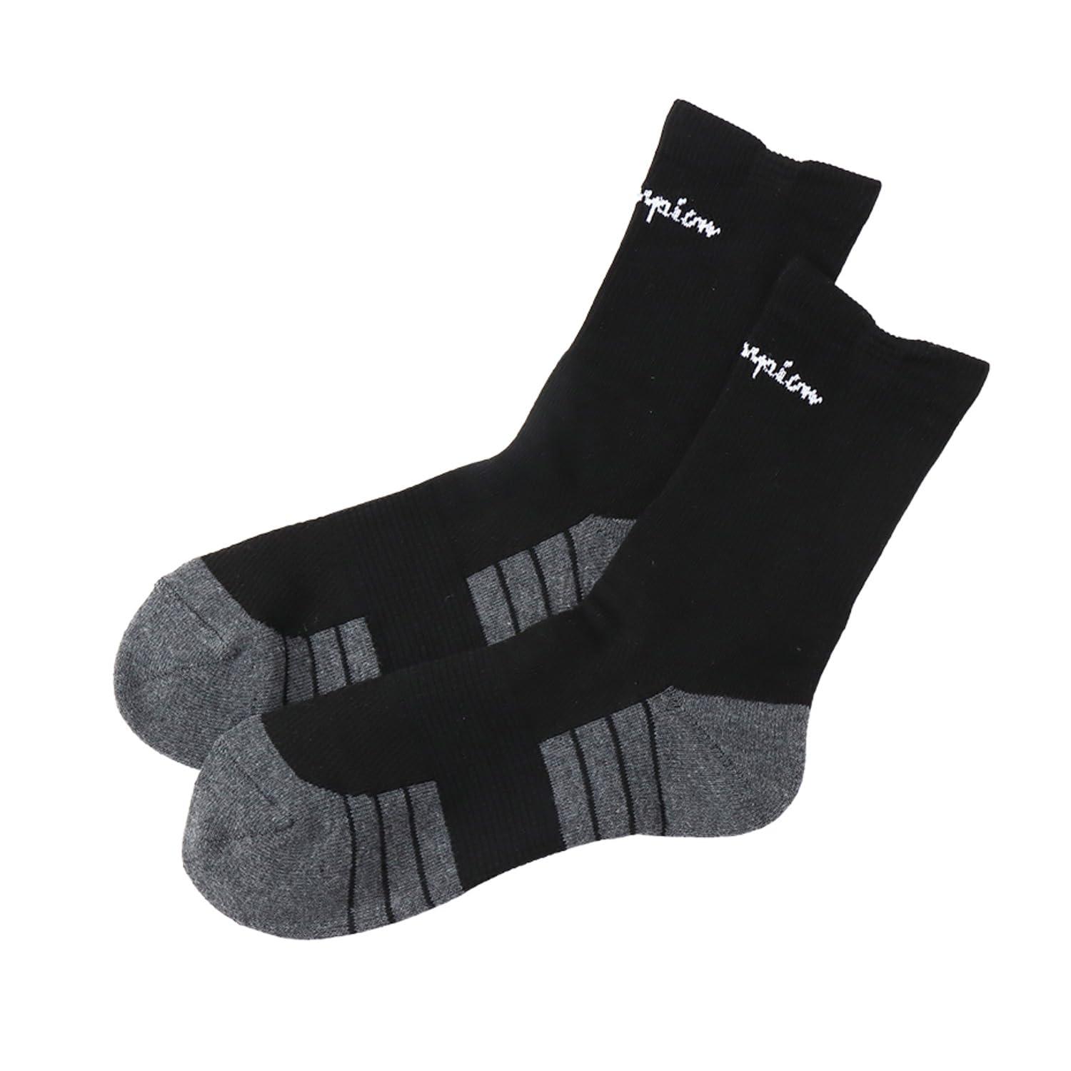 [Champion] Socks Antibacterial Odor Control Script Logo Mid-Calf Socks Accessories C3-ZB702S Men's Black
