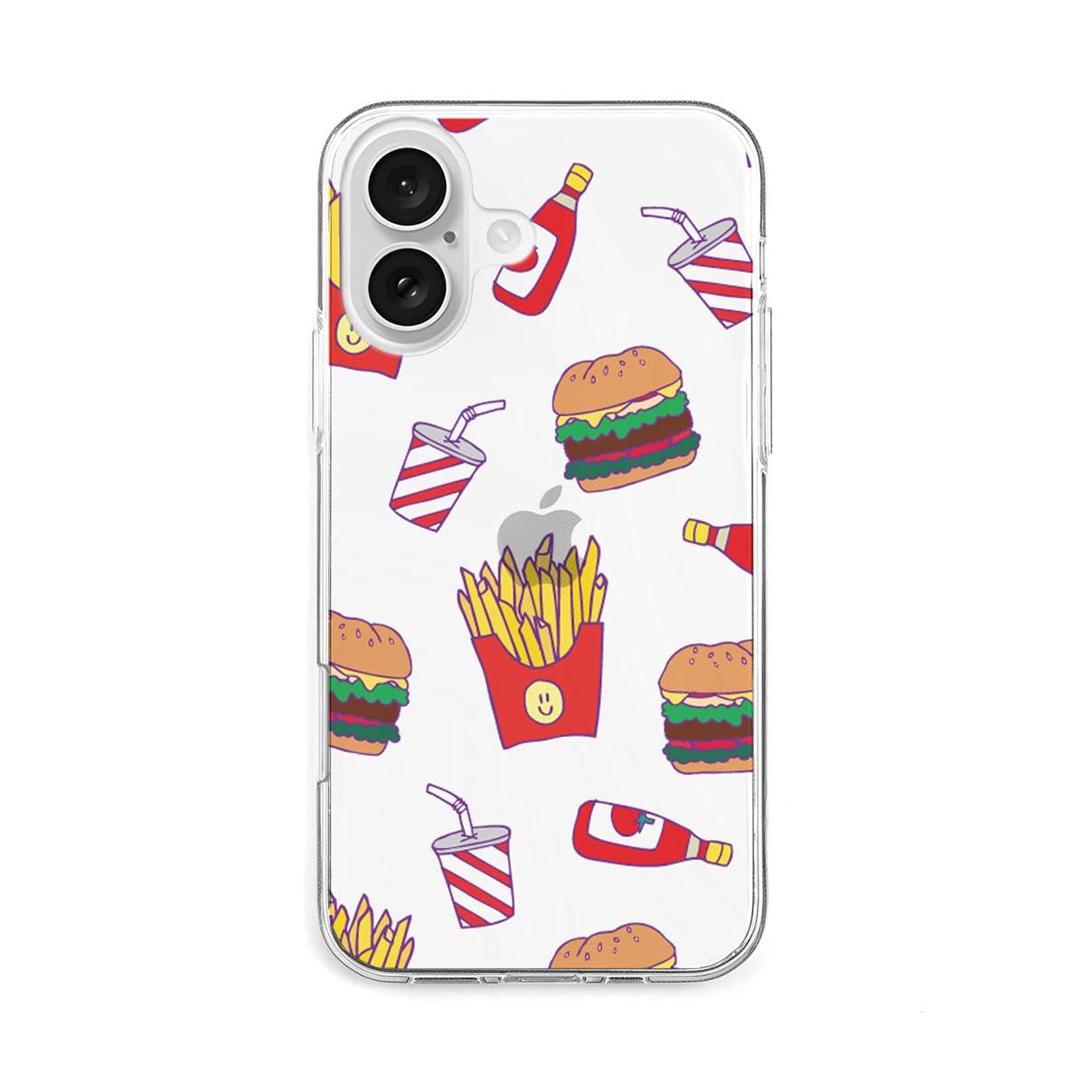 AKAN iPhone 16 Case Soft Clear Case [ Transparent, Anti-Fingerprint TPU, Fade-Resistant UV Print, Dustproof, Wireless Charging ] Cute Popular Character Apple iPhone Case AK27025i16 Fast Food Fantasy