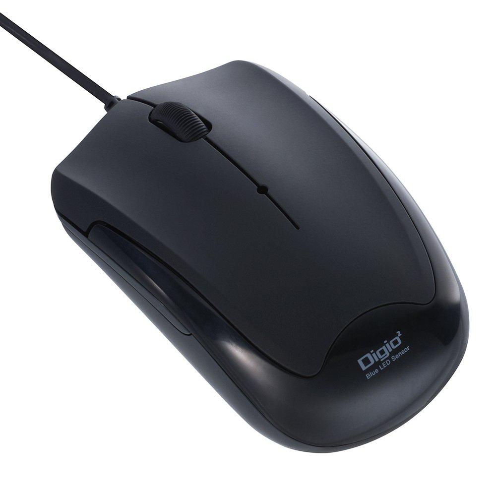 Digio2 Wired 3-Button Blue LED Mouse Silent Black 48300