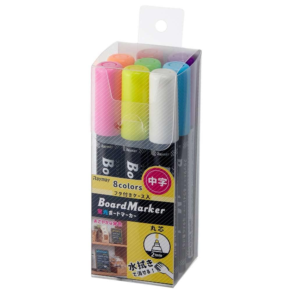Reimei Fujii Chalkboard & Whiteboard Markers, Fluorescent, Medium Tip, 8-Pack LBM1051