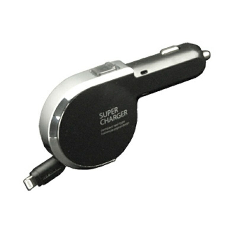 Kashimura In-Car iPhone Charger Lightning Reel DC Charger 2.4A Black KL-34
