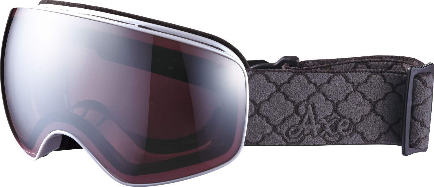 AXE Unisex Ski/Snowboard Goggles UV Protection Twin Adjustable Straps/Center Hook Compatible with Glasses/Helmet Pearl White Lens: Pink Base/Silver Mirror OMW-675
