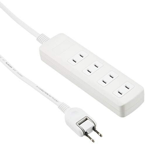 ELECOM Power Strip with Surge Protector and Swing Plugs, 4 Outlets, 2.5m, White T-K1A-2425WH
