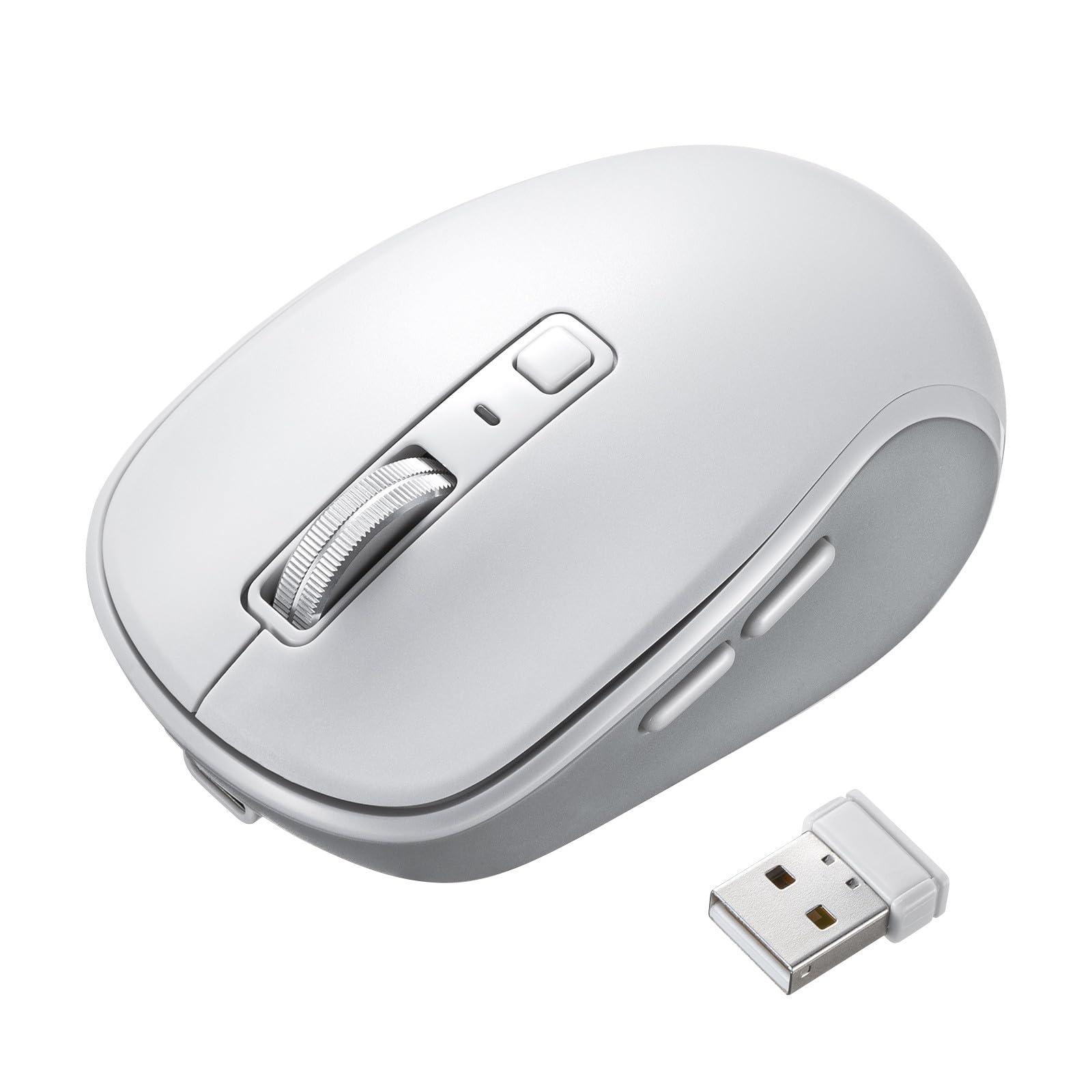 Sanwa Supply Silent Bluetooth Wireless Mouse (Rechargeable, 5-Button, White) MA-WBBS519W