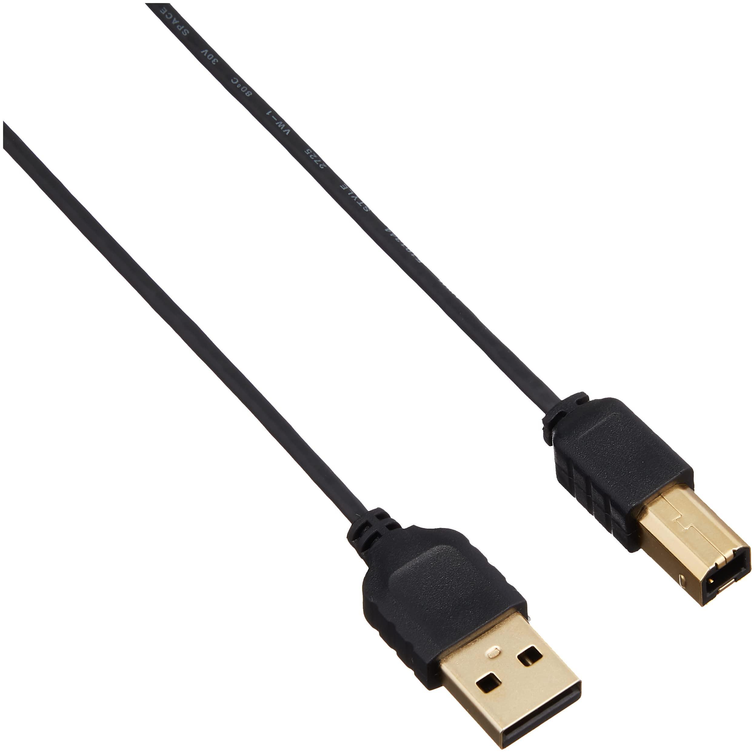 Sanwa Supply Ultra-Thin USB Cable (USB 2.0 Type A to Type B, Black, 2m) KU20-SL20BKK