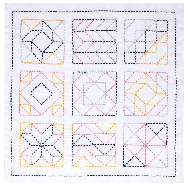 Sashiko Hand-Sewn Flower Dishcloth Kit KSW-006: Farmer's Wife