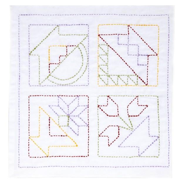Sashiko Hand-Sewn Flower Dishcloth Kit KSW-008: Flower Basket