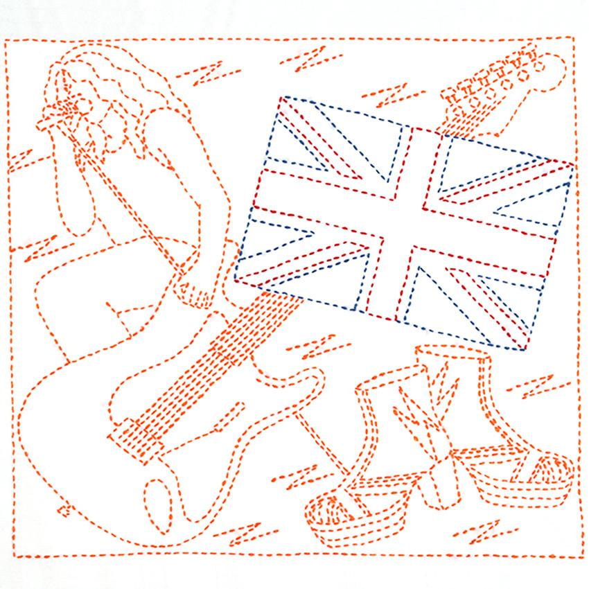 Embroidery Kit 『Hand-Sewn Flower Dishcloth Kit SASHIKO WORLD England Union Jack and Rock ‘n’ Roll KSW-026』 Tulip