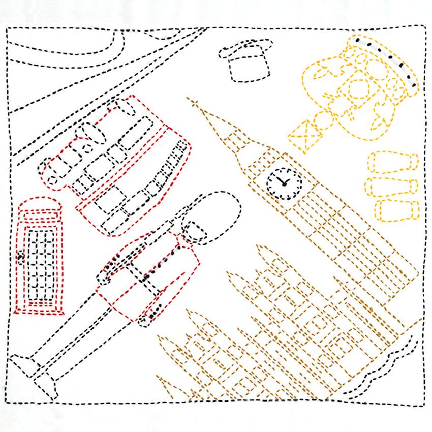 Embroidery Kit 『Hand-Sewn Flower Dishcloth Kit SASHIKO WORLD England Double-Decker Bus Ride KSW-027』 Tulip