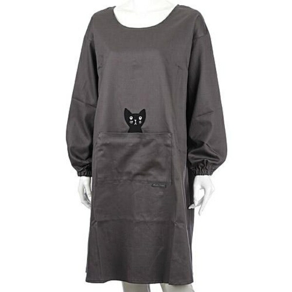 ☆ Department Store Sale  Popular Brand Apron (Mata no Atsuko)  Cute Cat on the Pocket  Kitchen Smock (Smock) 28611 (Gray)