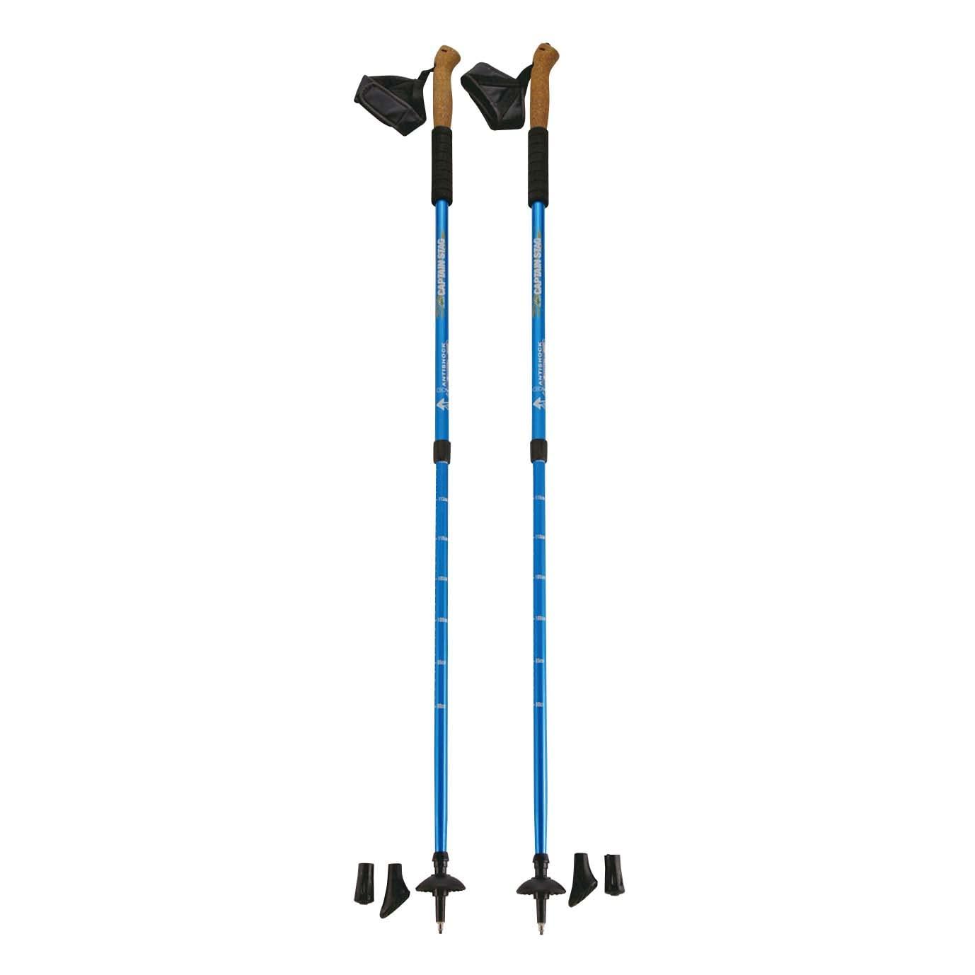 CAPTAIN STAG Trekking Pole Trekking Stick 2-Piece Set Bent Grip 2-Stage Slide Type Anti-Shock System Blue FEEL BOSCO M-9843