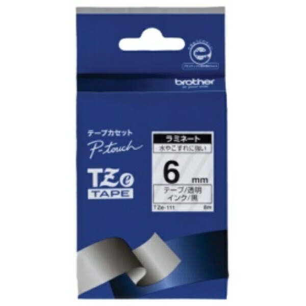 Brother Industries TZe Tape Laminating Tape (Transparent Base/Black Text) 6mm TZe-111