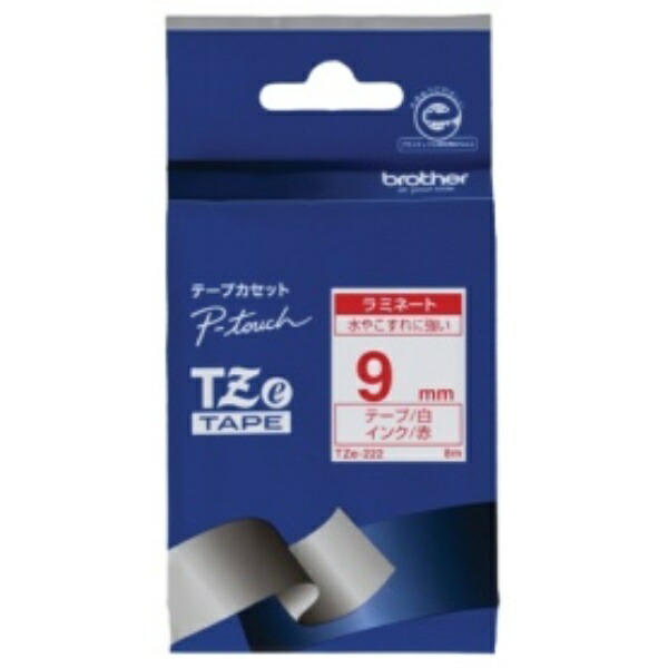 Brother Industries TZe Tape Laminating Tape (White Background/Red Text) 9mm TZe-222