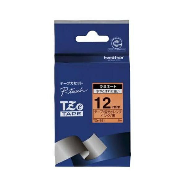 P-touch Laminating Tape TZe-B31 12mm Width (Black Text/Fluorescent Orange)