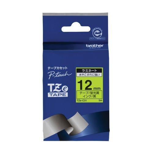 Brother Industries P-touch Laminating Tape TZe-C31 12mm Width (Black Text/Fluorescent Yellow)