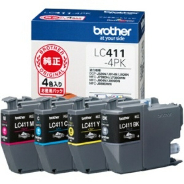 Brother Ink Cartridge 4-Color Pack LC411-4PK 1 Box (4 Cartridges: 1 Each Color)