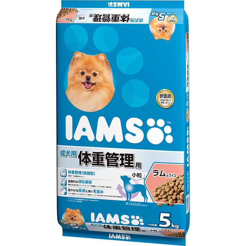 IAMS Dog Food for Dogs 1 Year and Older, Weight Management, Small Bites, Large 5kg Bag, Lamb & Rice, Complete and Balanced Nutrition, Dry Dog Food, Weight Management (Low Fat), Healthy Digestion and Absorption, Healthy Skin and Coat, Developed with Veterinary Expertise