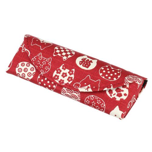 [Kyousuke] Slim Cat Pattern Glasses Case 16×3×6cm Red Japanese-Style Pattern