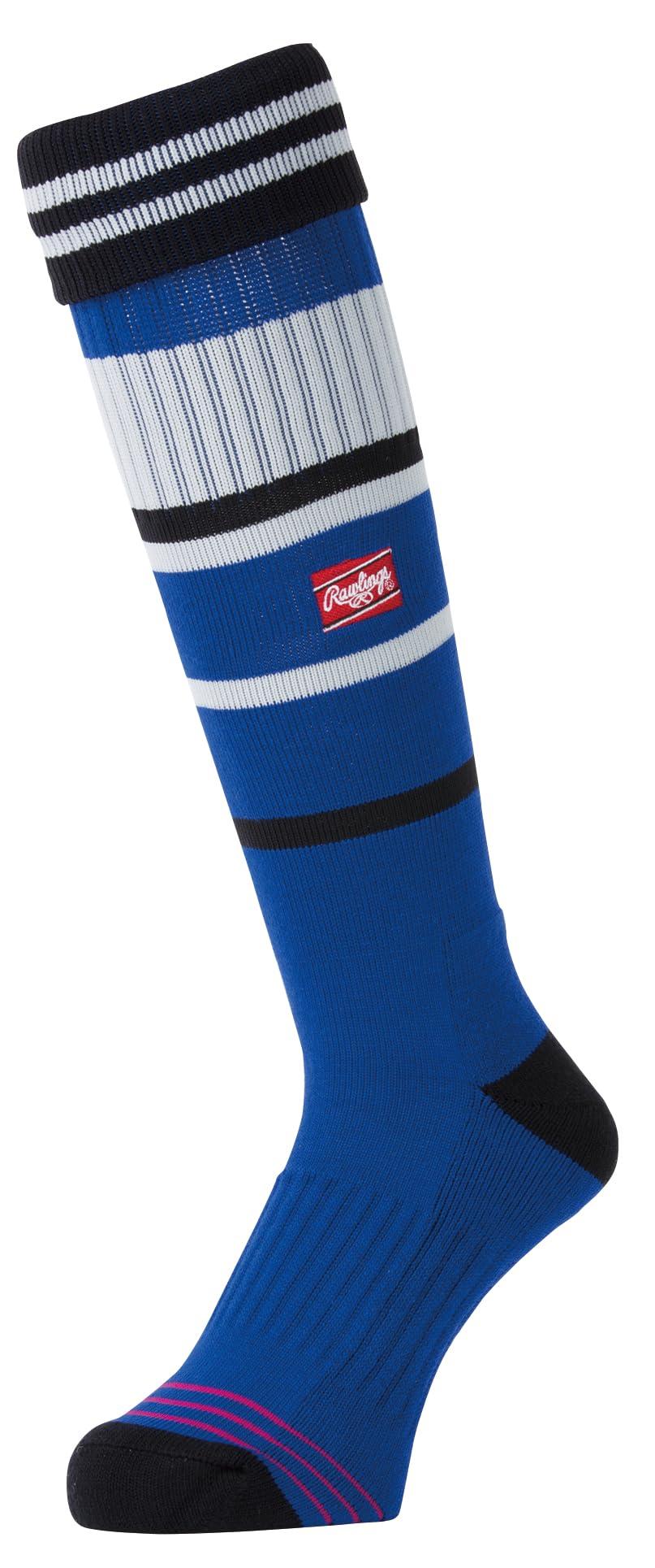 Rawlings Baseball Softball Long Socks with Fold-Over Line AAS9F01 (Blue/Black 25-28cm)
