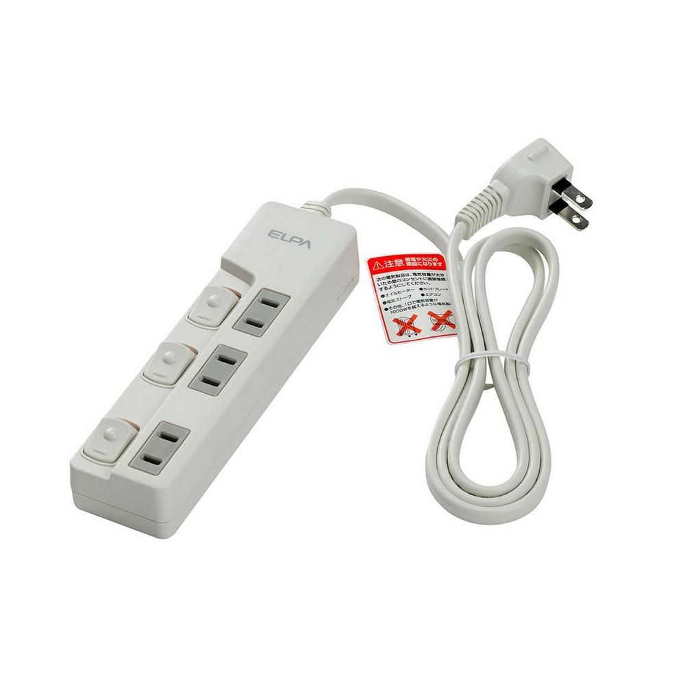 ELPA Switch-Equipped Tap Outlet Extension Cord Energy-Saving Lamp-Free 3-Outlet 1m 125V 15A WLS-U31EB(W)