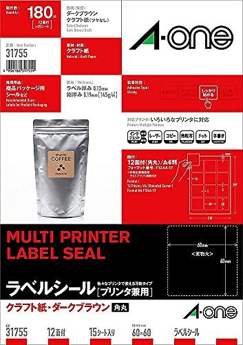 A-One Label Sticker Kraft Paper Dark Brown 12-Panel 15-Sheet 31755