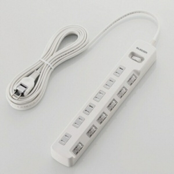 ELECOM Power Strip with Surge Protector, Master & Individual Switches, Swing Plugs, Dust Shutters, 6 Outlets, 5m Cable, White T-K8A-2650WH