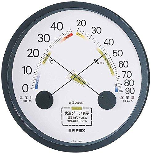 EMPEX Weather Station Thermometer & Hygrometer ESPACE Wall-Mounted Temperature & Humidity Gauge Made in Japan Black TM-2332