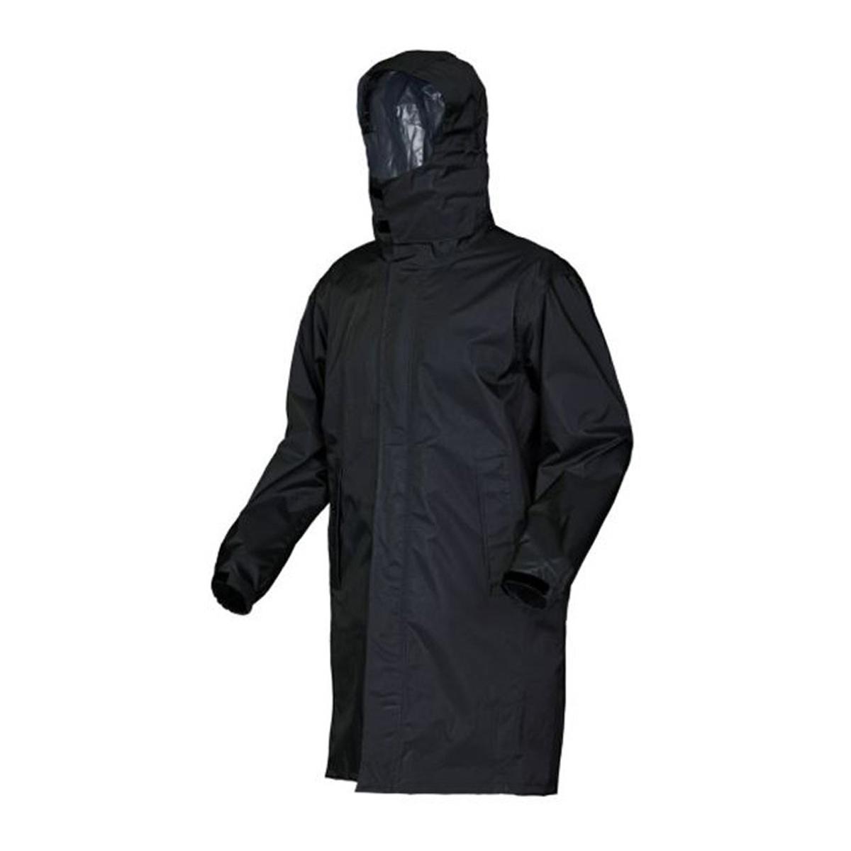 [Piraku] Commuter/Student Raincoat - Breathable Waterproof, Backpack Compatible, Rotating Hood for Clear Vision, Back-in-Coat, Black, LL