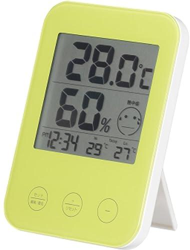 YAZAWA Digital Thermometer and Hygrometer with Heatstroke and Influenza Alerts, Green DO05GR