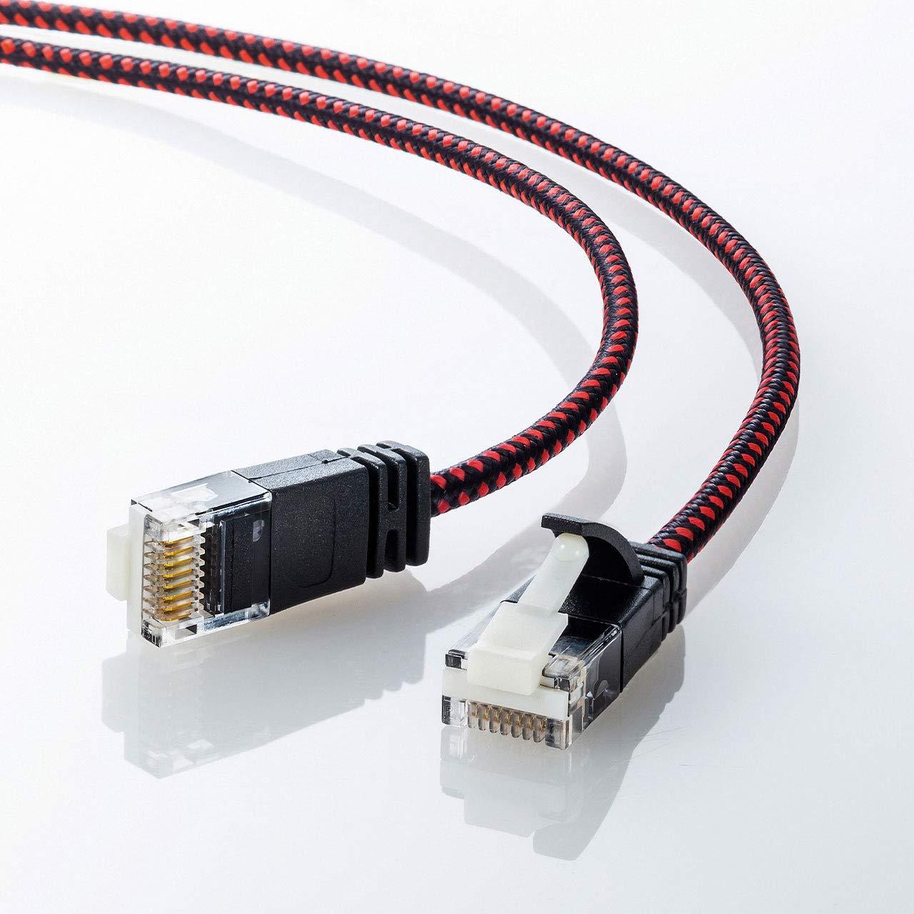 Sanwa Supply CAT6A Slim Mesh LAN Cable (1m) 10Gbps/500MHz RJ45 Clip-Proof Black & Red KB-T6AME-01BKR